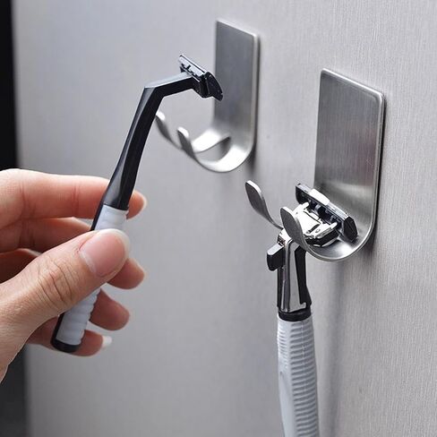 2 PC Adhesive Razor Holder & Hook – No-Drill Stainless Steel Wall Rack for Shaving Organizer, Bathroom & Kitchen Storage in Saudi Arabia
