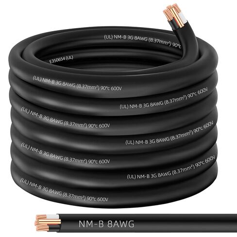 سلك NM-B 6/3 مع أرضي، سلك نحاسي بطول 35 قدم 6 AWG، كابل 6 موصلات غير معدنية مغلف 6/3 NM-B مع أرضي، أسلاك كهربائية داخلية سكنية لمفاتيح الدائرة الفرعية والمنافذ والأحمال الأخرى in Kuwait