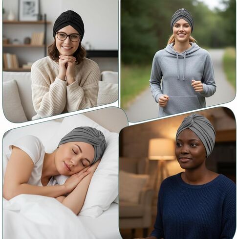 Sibba 2Pcs Chemo Beanie for Women, Elastic Cancer Headwear for Hair Loss, Unisex Soft Knot Hat Versatile Skull Cap for Daily Use Black, Gray in Saudi Arabia