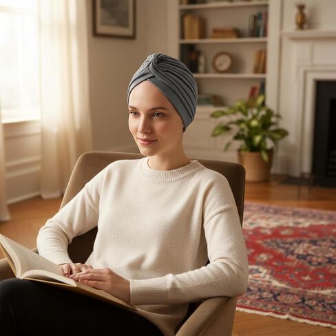 Sibba 2Pcs Chemo Beanie for Women, Elastic Cancer Headwear for Hair Loss, Unisex Soft Knot Hat Versatile Skull Cap for Daily Use Black, Gray in Saudi Arabia