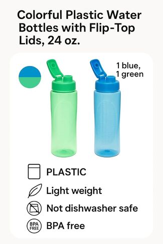 Plastic Water Bottles 24 oz Blue and Green, Flip-Top Lid BPA Free, 2-Pack Sports Work Out Daily Use Multicolor Bundle in Saudi Arabia