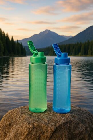 Plastic Water Bottles 24 oz Blue and Green, Flip-Top Lid BPA Free, 2-Pack Sports Work Out Daily Use Multicolor Bundle in Saudi Arabia