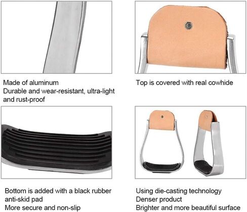 2 Pcs Aluminum Western Horse Riding Stirrups, Lightweight Overshoe Safety Design with Anti-Slip Rubber Foot Mat, Cushioned for Ankle Stress Relief Fatigue Reduction for Equestrian Saddles in Saudi Arabia