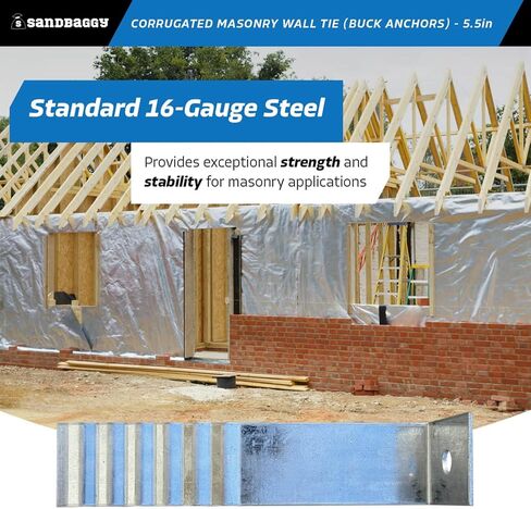 ربطة عنق حائط من الطوب المموج من Sandbaggy (1.25 بوصة عرض × 5.5 بوصة طول) - مرساة باك - فولاذ قياس 16 - مقاوم للصدأ (100، 1.25 بوصة × 5.5 بوصة) in Kuwait