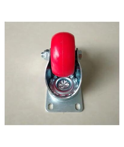 1 piece Caster 3 inches Iron core PU Swivel Wheel with Brake Medium red Round Rubber Coating in Saudi Arabia