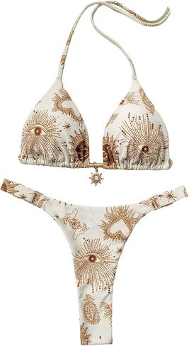 Verdusa Women's 2 Piece Boho Halter Bikini Sets Triangle Cheeky Swimsuits Vacation Outfits in Saudi Arabia