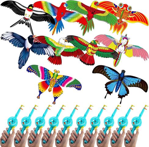 VioraWhite 10 Pcs Fishing Rod Kite for Kids, Vivid Butterfly Swallow Parrot, Easy to Fly, Swallows, Bald Eagles, Magpies Kites for Family Adults Spring Outdoor Beach in Saudi Arabia