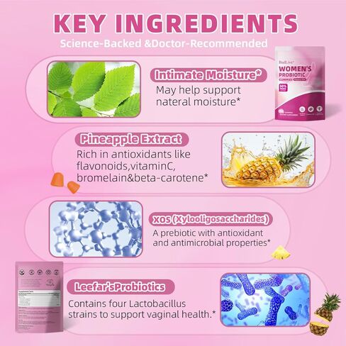 Vaginal Probiotics Gummies for Women, pH Balance for Women, Feminine Probiotics Gummy for Vaginal Health, Odor Control, Gut Health, Immune Support, Pineapple Probiotic Gummies for Woman, 90 Count in Saudi Arabia