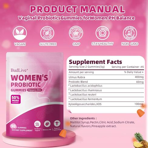 Vaginal Probiotics Gummies for Women, pH Balance for Women, Feminine Probiotics Gummy for Vaginal Health, Odor Control, Gut Health, Immune Support, Pineapple Probiotic Gummies for Woman, 90 Count in Saudi Arabia