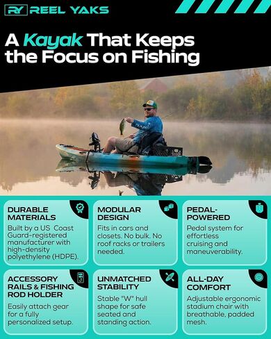 10ft Modular Radar Reel Yaks Fin Drive Fishing Kayak | Super Lightweight, 400lbs Capacity | Easy to Store - Easy to Carry | Beats Inflatables | No roof Racks - no Wall Racks | Adults Youths Kids in Saudi Arabia