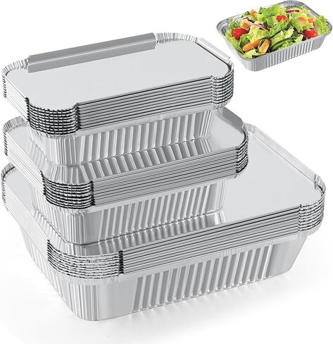 Notwoe® 40 عبوة من مقالي الألومنيوم التي تستخدم لمرة واحدة مع أغطية، 12x8 و8x6 مربعة 8x5 6.9x4.3 مجموعة كومبو مربعة، صينية خبز وكعك للاستعمال مرة واحدة. (40 عبوة مع أغطية) in Kuwait