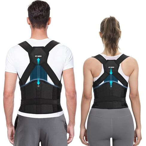 Fit Geno مصحح الوضعية للنساء والرجال HeightFit: دعامة خلفية قابلة للتعديل للارتفاع حاصلة على براءة اختراع - كتف الرقبة وتخفيف آلام الظهر بالكامل - تحسين الوضع الصحيح لترهل الحدب تحت الملابس (كبير) in Kuwait