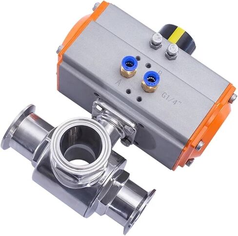 Stainless Steel Tri-clamp Sanitary Pneumatic Three-Way Ball Valve For Sanitary Applications 1Pcs(32L) in Saudi Arabia