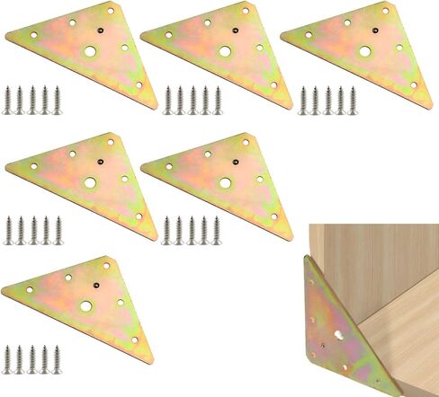 6Pcs Triangle Steel Plate Reinforced Triangular Metal Straight Bracket Plate Flat Brace Bracket with 30Pcs Mounting Screws for Furniture Assembly and Structural Support in Saudi Arabia