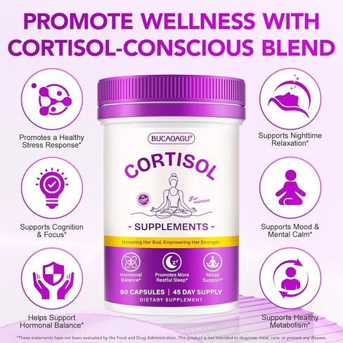 Cortisol Supplements for Women - Cortisol Reducer & Stress Support - Magnolia Bark, Rhodiola Rosea, Holy Basil, Magnesium, Phosphatidylserine - Hormone Balance & Mood, Focus, Sleep Support in Saudi Arabia