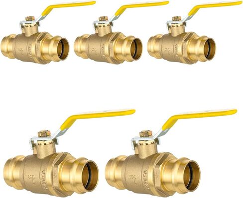 5-Pack Foskan 1" Copper Press Ball Valve with Yellow Handle, Quarter Turn with EPDM O-ring, Brass Full Port Shut-off Valve for Hot and Cold Water Application in Kuwait