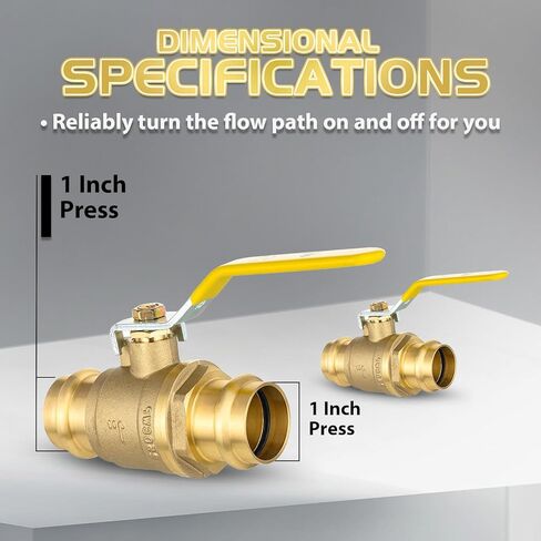 5-Pack Foskan 1" Copper Press Ball Valve with Yellow Handle, Quarter Turn with EPDM O-ring, Brass Full Port Shut-off Valve for Hot and Cold Water Application in Kuwait