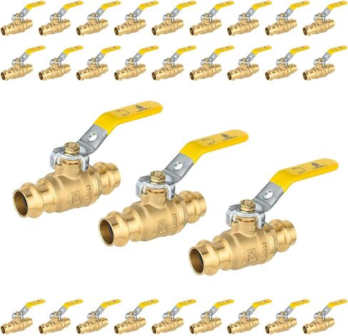 5-Pack Foskan 1" Copper Press Ball Valve with Yellow Handle, Quarter Turn with EPDM O-ring, Brass Full Port Shut-off Valve for Hot and Cold Water Application in Kuwait