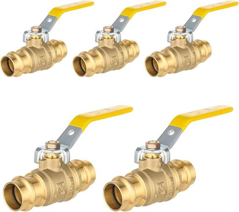 5-Pack Foskan 1" Copper Press Ball Valve with Yellow Handle, Quarter Turn with EPDM O-ring, Brass Full Port Shut-off Valve for Hot and Cold Water Application in Kuwait