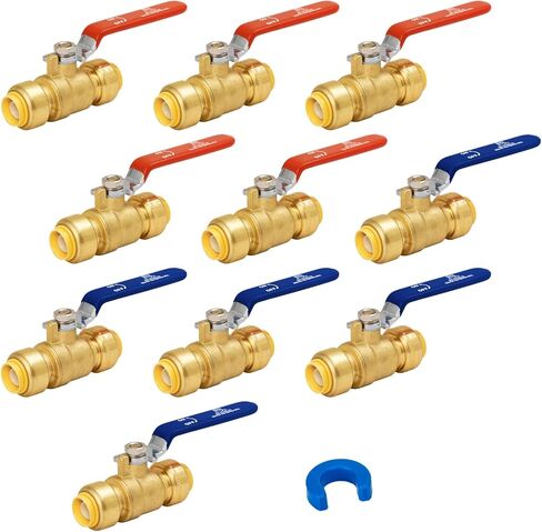 SUNGATOR 1/2 Inch Ball Valve, Push Pex Ball Valve 1/2 Inch for Hot and Cold Water, Full Port 1/4 Turn Shut Off, No Lead Brass Push to Connect PEX Pipe, Copper, CPVC, with 1 Disconnect Clip, Pack of 10 in Saudi Arabia