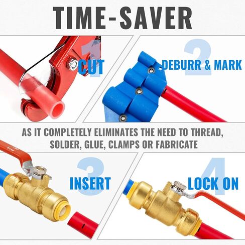 SUNGATOR 1/2 Inch Ball Valve, Push Pex Ball Valve 1/2 Inch for Hot and Cold Water, Full Port 1/4 Turn Shut Off, No Lead Brass Push to Connect PEX Pipe, Copper, CPVC, with 1 Disconnect Clip, Pack of 10 in Saudi Arabia