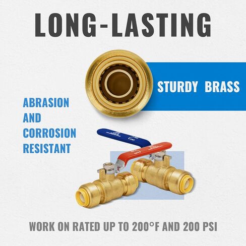 SUNGATOR 1/2 Inch Ball Valve, Push Pex Ball Valve 1/2 Inch for Hot and Cold Water, Full Port 1/4 Turn Shut Off, No Lead Brass Push to Connect PEX Pipe, Copper, CPVC, with 1 Disconnect Clip, Pack of 10 in Saudi Arabia