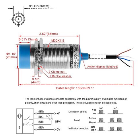 Heschen M30 Capacitive Touch Sensor Proximity Sensors Switch, Non-Shield Type, LJC30A3-H-Z/CX, Detector 1-15mm, 10-30VDC 200mA, NPN NO+NC, 4 Wire in Saudi Arabia