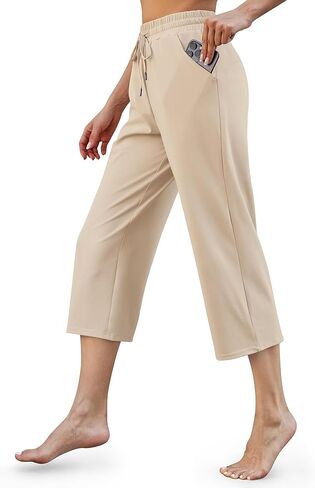 G4Free Women Yoga Pants for Summer Wide Leg Capris with Drawstring Pockets(Light Khaki,XXL,22") in Saudi Arabia