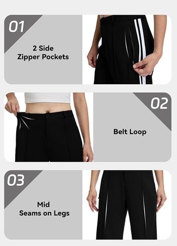 Women's 28"/30"/32"/34" Inseam Wide Leg Dress Pants High Waist Straight Leg Track Pants with Belt Loops in Saudi Arabia