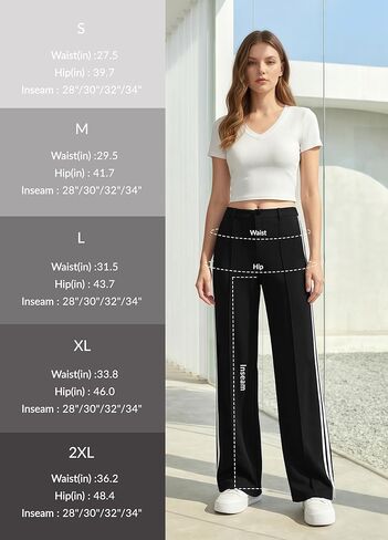 Women's 28"/30"/32"/34" Inseam Wide Leg Dress Pants High Waist Straight Leg Track Pants with Belt Loops in Saudi Arabia