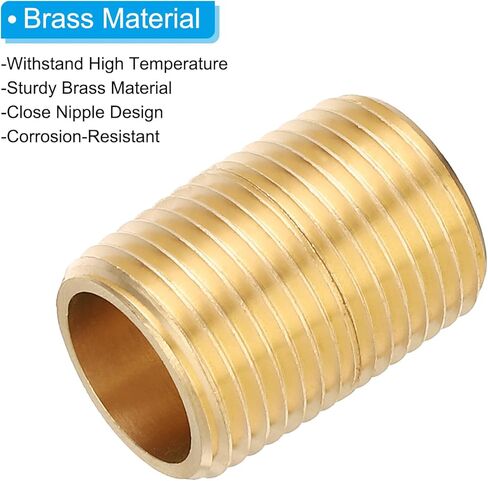 PATIKIL 1/2" x 1/2" NPT Male Brass Pipe Fitting Close Nipple, 5Pcs 1-1/9" Long Straight Pipe Fitting Connector for Fuel, Air, Water, Oil, Gas System Connection, Brass Tone in Saudi Arabia