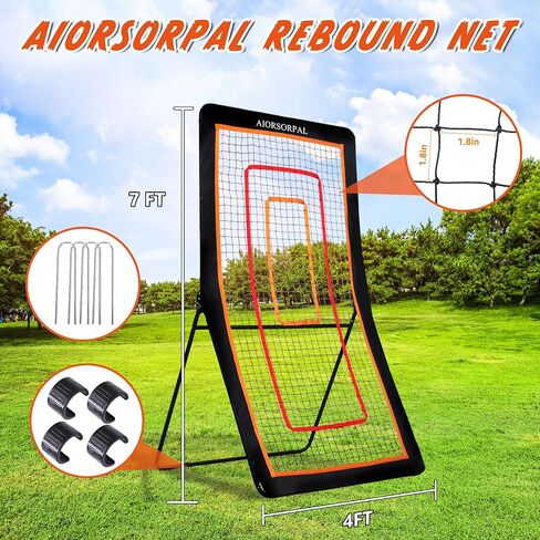 4x7FT Lacrosse Rebounder, Volleyball Rebounder Net, 5 Adjustable Angles Lacrosse Bounce Back for Backyard & Outdoor, Baseball Softball and Soccer Rebound with Target Strip, Sturdy Frame in Saudi Arabia