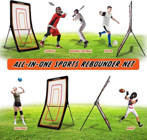 4x7FT Lacrosse Rebounder, Volleyball Rebounder Net, 5 Adjustable Angles Lacrosse Bounce Back for Backyard & Outdoor, Baseball Softball and Soccer Rebound with Target Strip, Sturdy Frame in Saudi Arabia