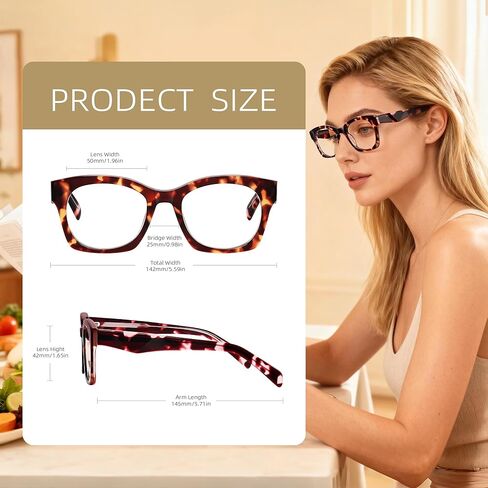 Square Reading Glasses for Women&Men - Acetate Tortoise - Firenze Readers Chic & Modern Design FF-6270 in Saudi Arabia