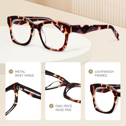 Square Reading Glasses for Women&Men - Acetate Tortoise - Firenze Readers Chic & Modern Design FF-6270 in Saudi Arabia