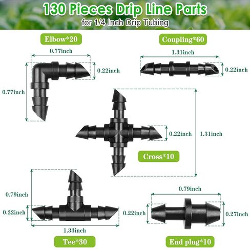 100 Pieces Drip Irrigation Tee Fittings 1/4", Irrigation Parts Barbed Tee with Sharp End for 1/4 Inch Drip Irrigation Tubing, Drip Line Three Way T Connectors for Garden Lawn System in Saudi Arabia