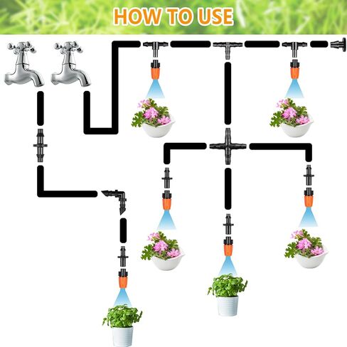 100 Pieces Drip Irrigation Tee Fittings 1/4", Irrigation Parts Barbed Tee with Sharp End for 1/4 Inch Drip Irrigation Tubing, Drip Line Three Way T Connectors for Garden Lawn System in Saudi Arabia