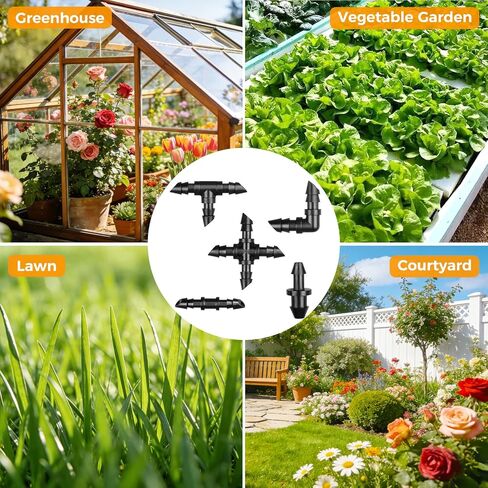 100 Pieces Drip Irrigation Tee Fittings 1/4", Irrigation Parts Barbed Tee with Sharp End for 1/4 Inch Drip Irrigation Tubing, Drip Line Three Way T Connectors for Garden Lawn System in Saudi Arabia
