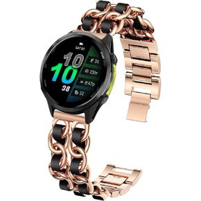 متوافق مع أحزمة Garmin Forerunner 970، سوار معصم معدني بسلسلة مجوهرات سريعة الإصدار مع جلد متوافق مع Garmin Forerunner 970 in Kuwait