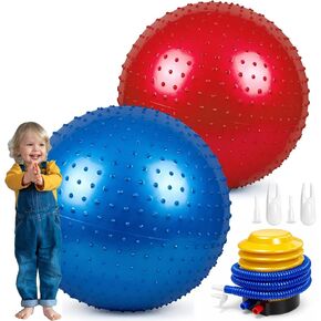 2 Pack 33.5" 85CM Big Knobby Balls Large Sensory Massage Ball with Tactile Spikes for Kids, Indoor Games Outdoor Beach Play,with Pump (Red and Blue) in Saudi Arabia
