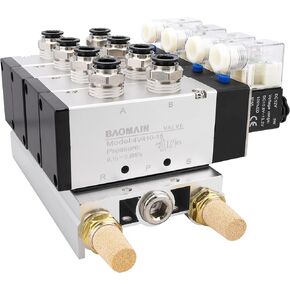 Baomain 4 صمام الملف اللولبي هوائي الفضاء DC12V PT1/2 5 طريقة 2 موقف مشعب مع قاعدة كاتم الصوت تركيبات سريعة مجموعة 4V410-15 in Kuwait