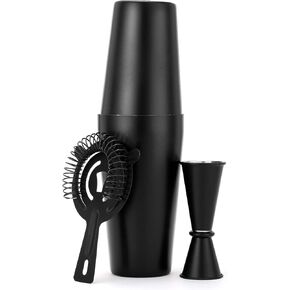 JNWINOG Cocktail Shaker Set 4-Piece Boston Shaker Kit with 20oz/25oz Shaker,Strainerand 0.5/1oz Double JiggerBar Set for Home Drink Mixer Bartendiing (Matte Black, 20oz/25oz) in Saudi Arabia