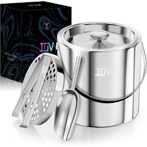 دلو ثلج من IOV مع غطاء ومغرفة وملقط ومصفاة، دلو ثلج معزول بجدار مزدوج من الفولاذ المقاوم للصدأ سعة 3 لتر للحفلات، يحافظ على الثلج مجمدًا لفترة أطول، مثالي لقضبان الكوكتيل والمجمدات والنبيذ - قوس قزح in Saudi Arabia