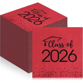 100 قطعة من مناديل التخرج فئة 2026، مناديل كوكتيل ورقية للتهنئة للاستعمال مرة واحدة، مناشف يد مربعة الشكل منقطة من أجل 2026 ديكورات حفلات التخرج من المدرسة والجامعة (أسود وذهبي) in Kuwait