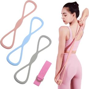 ‌Figure 8 Resistance Bands for Women & Men - 3 Levels (15lb/25lb/35lb) Silicone Workout Bands for Arms, Back, Shoulder Toning & Posture Correction - Portable Home Gym/Yoga in Kuwait
