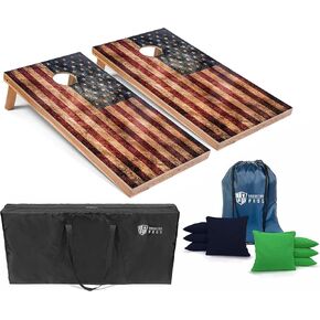 لوحات ثقب الذرة ذات العلم الأمريكي الريفي من Tailgating Pros مع أكياس فول - لعبة ثقب الذرة ذات العلم المتعثر مقاس 4 × 2 بوصة مع حلقة LED متعددة الألوان، وحقيبة حمل وأكياس ثقب الذرة in Kuwait