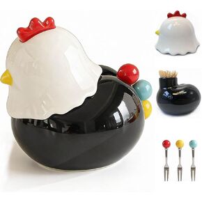Ceramic Chick Toothpick Holder Dispenser and Fruit Fork Set, Unique Cute Kitchen Decor and Gadgets Gifts, 3 Food-Grade 304 Stainless Steel Forks, Funny Kitchen Gadgets for Home Table Accessories in Saudi Arabia