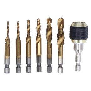 7Pcs Spiral Combination Tap Set, High Speed Steel Thread Taps with 1/4in Hex Shank, M3 - M10 Metric Sizes, Includes Fast Change Chuck for Metal Wood Plastic Tapping (Natural Color tap) in Saudi Arabia