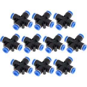Push to Connect Air Fittings 1/4" Equal Cross Air Line Quick Connector Plastic 10 Pcs Blue Black in Kuwait