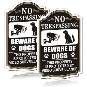 2 Pack Beware of Dogs Sign, 12" x 8" Rust Free Aluminum Metal No Trespassing Private Property Sign, UV Protected and Weatherproof, Durable Ink, Easy to Install, Indoor/Outdoors Use (Black) in Kuwait
